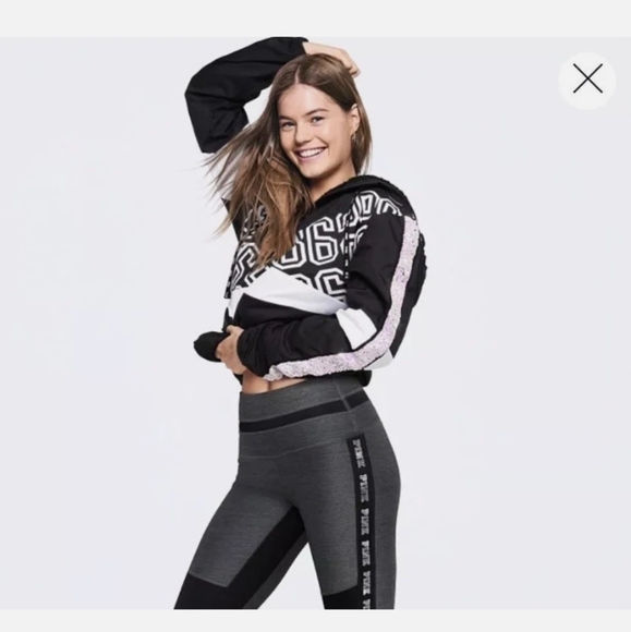 M/L Pink Victoria's Secret Windbreaker Black & White Anorak Jacket Coat - Picture 3 of 12